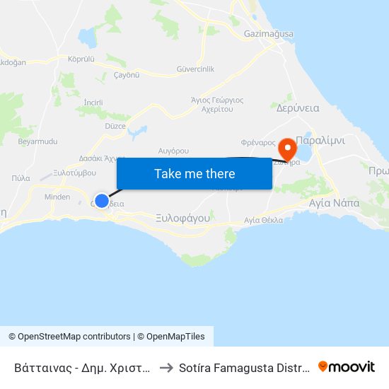 Βάτταινας - Δημ. Χριστοδούλου 1 to Sotíra Famagusta District Cyprus map