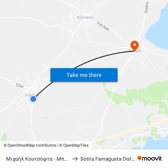 Μιχαήλ Κουτσόφτα - Μπουμπουλίνας to Sotíra Famagusta District Cyprus map
