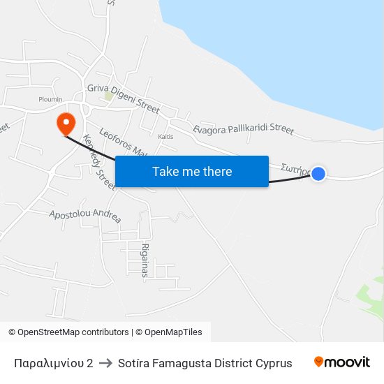 Παραλιμνίου 2 to Sotíra Famagusta District Cyprus map