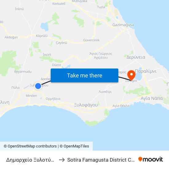 Δημαρχείο Ξυλοτύμβου to Sotíra Famagusta District Cyprus map