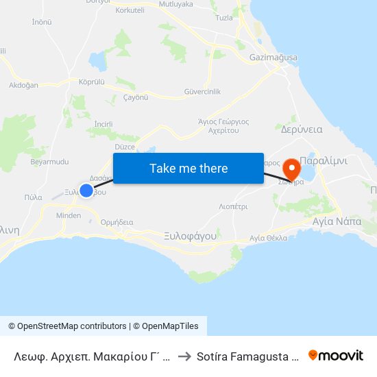 Λεωφ. Αρχιεπ. Μακαρίου Γ´ - Ανδρέα Σουρουκλή to Sotíra Famagusta District Cyprus map