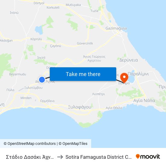 Στάδιο Δασάκι Άχνας 2 to Sotíra Famagusta District Cyprus map