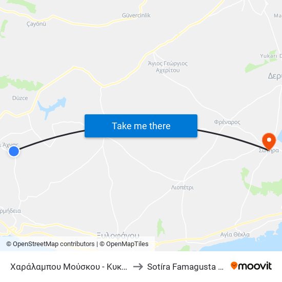 Χαράλαμπου Μούσκου - Κυκλικός Κόμβος Άχνας to Sotíra Famagusta District Cyprus map