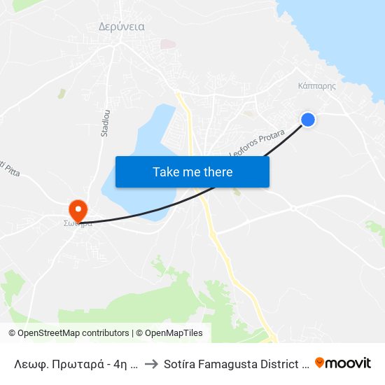 Λεωφ. Πρωταρά - 4η Στάση to Sotíra Famagusta District Cyprus map