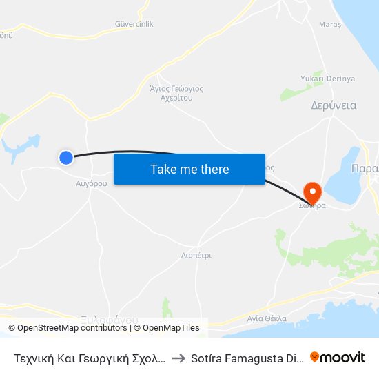 Τεχνική Και Γεωργική Σχολή Αμμοχώστου 2 to Sotíra Famagusta District Cyprus map