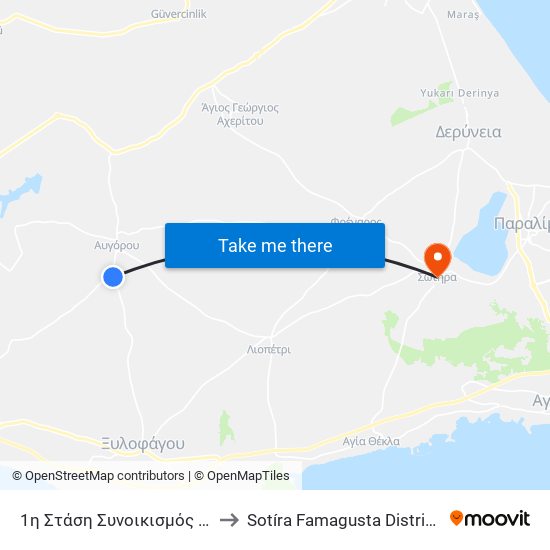 1η Στάση Συνοικισμός Αυγόρου to Sotíra Famagusta District Cyprus map