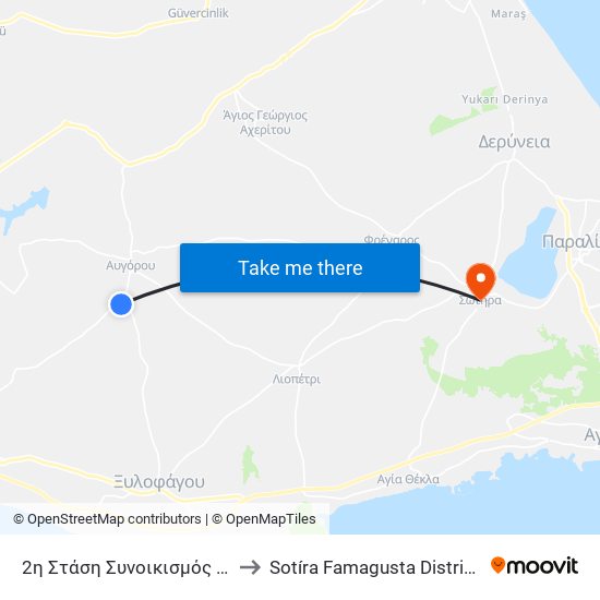 2η Στάση Συνοικισμός Αυγόρου to Sotíra Famagusta District Cyprus map