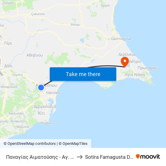 Παναγίας Αιματούσης - Αγ. Γεωργίου Πτωχού to Sotíra Famagusta District Cyprus map