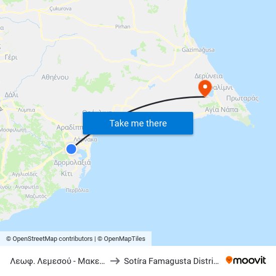 Λεωφ. Λεμεσού - Μακεδονίας 1 to Sotíra Famagusta District Cyprus map
