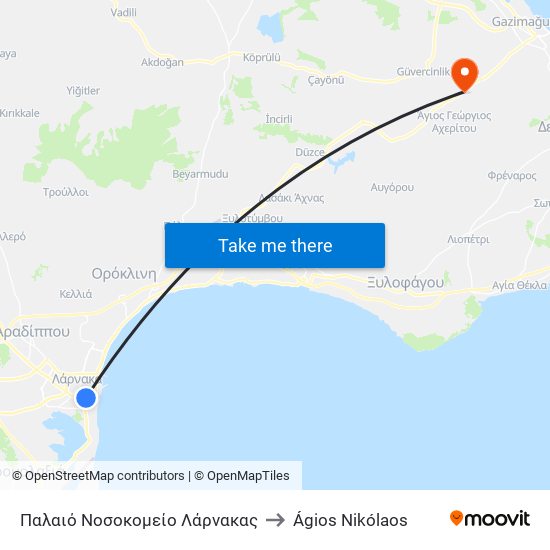 Παλαιό Νοσοκομείο Λάρνακας to Ágios Nikólaos map