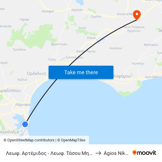 Λεωφ. Αρτέμιδος - Λεωφ. Τάσου Μητσόπουλου 1 to Ágios Nikólaos map
