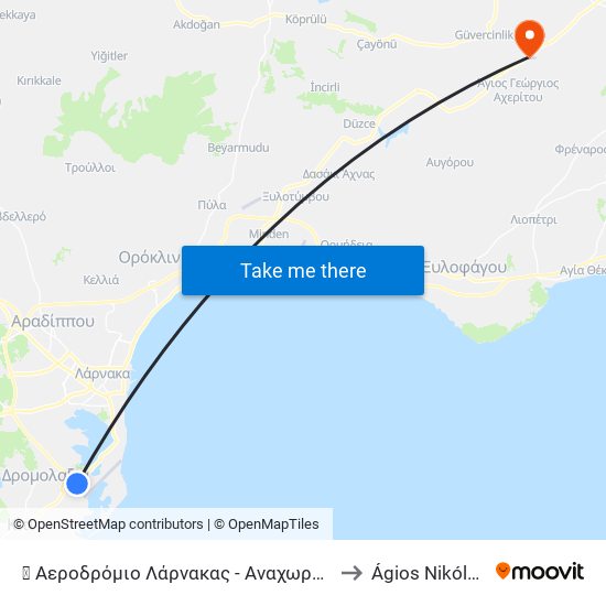 ✈ Αεροδρόμιο Λάρνακας - Αναχωρήσεις to Ágios Nikólaos map