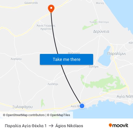 Παραλία Αγία Θέκλα 1 to Ágios Nikólaos map