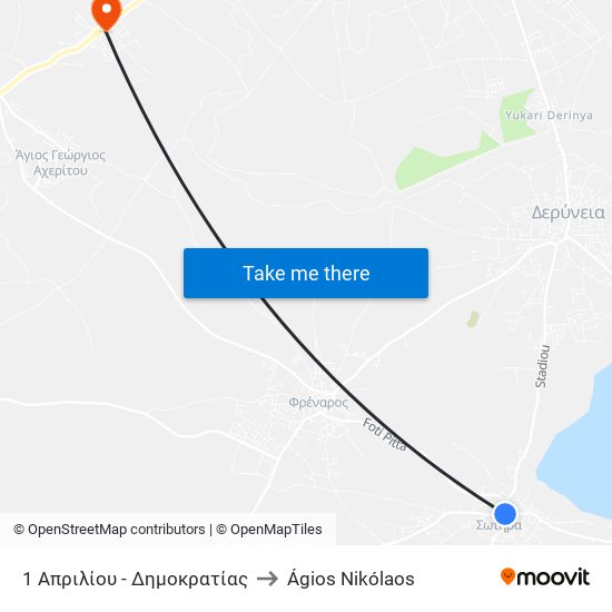 1 Απριλίου - Δημοκρατίας to Ágios Nikólaos map