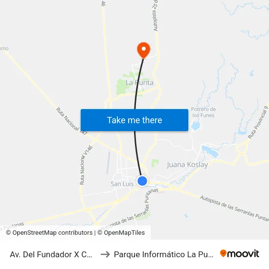 Av. Del Fundador X Catamarca to Parque Informático La Punta (Pilp I) map