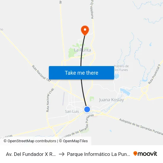 Av. Del Fundador X Ruta 147 to Parque Informático La Punta (Pilp I) map