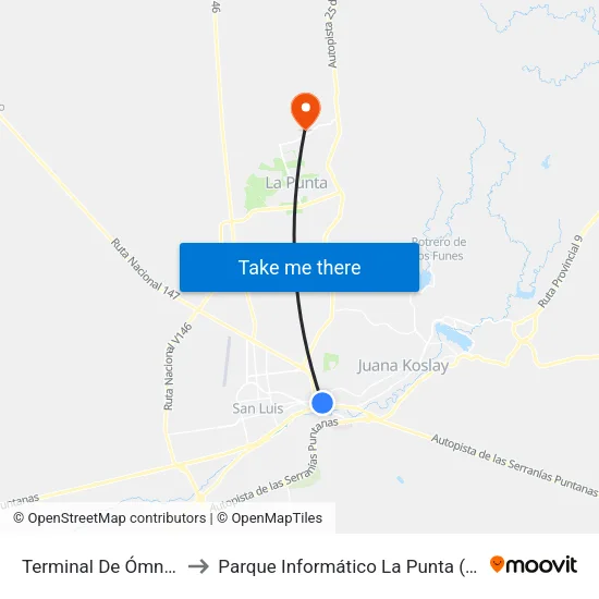 Terminal De Ómnibus to Parque Informático La Punta (Pilp I) map
