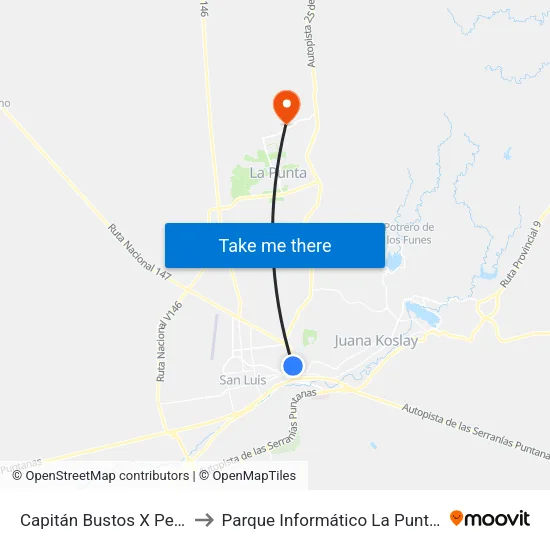 Capitán Bustos X Pellegrini to Parque Informático La Punta (Pilp I) map