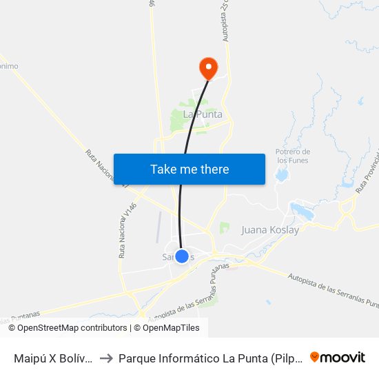 Maipú X Bolívar to Parque Informático La Punta (Pilp I) map