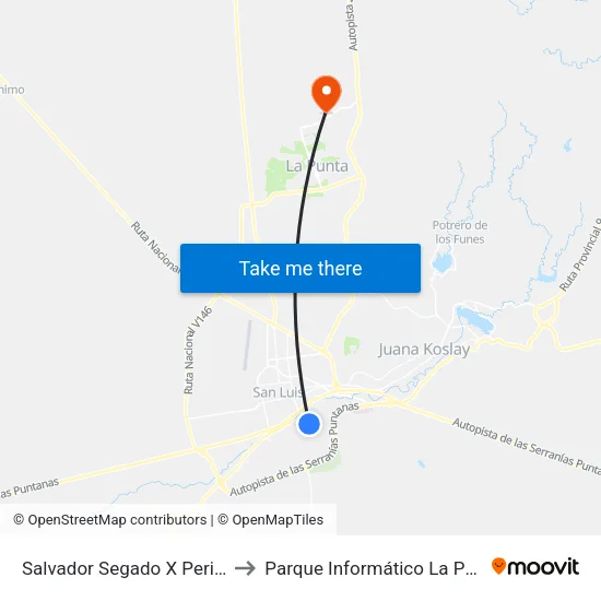 Salvador Segado X Perito Moreno to Parque Informático La Punta (Pilp I) map