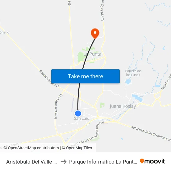 Aristóbulo Del Valle X De Los Inmigrantes to Parque Informático La Punta (Pilp I) map