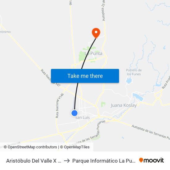 Aristóbulo Del Valle X Santa Fe to Parque Informático La Punta (Pilp I) map