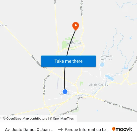 Av. Justo Daract X Juan Bautista Alberdi to Parque Informático La Punta (Pilp I) map
