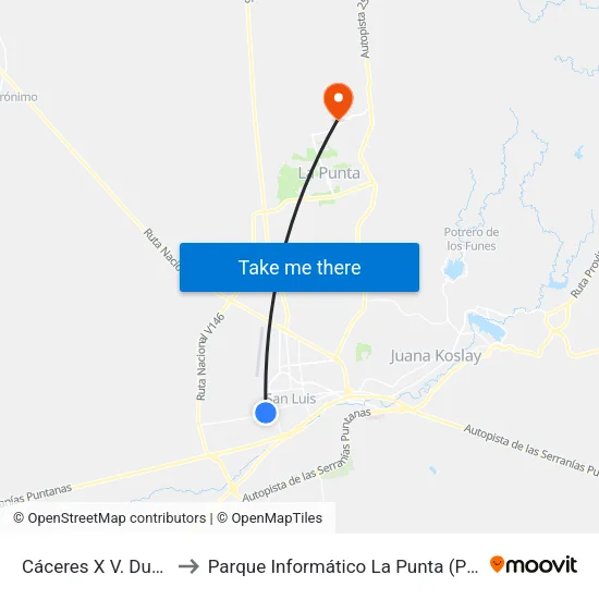 Cáceres X V. Dupuy to Parque Informático La Punta (Pilp I) map
