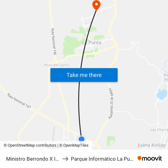 Ministro Berrondo X Inti Huasi to Parque Informático La Punta (Pilp I) map