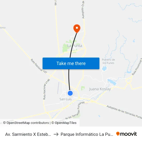 Av. Sarmiento X Esteban Adaro to Parque Informático La Punta (Pilp I) map