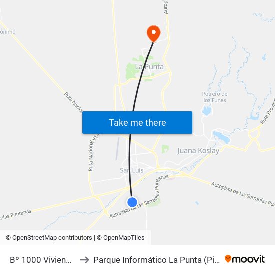Bº 1000 Viviendas to Parque Informático La Punta (Pilp I) map