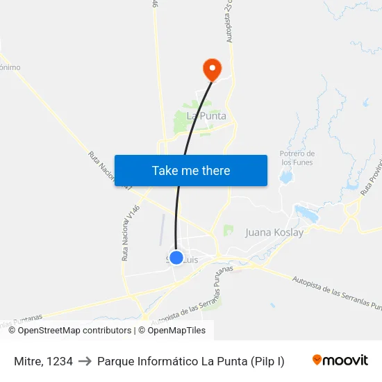 Mitre X Las Heras to Parque Informático La Punta (Pilp I) map