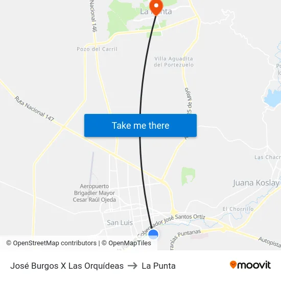 José Burgos X Las Orquídeas to La Punta map