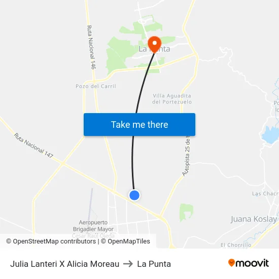 Julia Lanteri X Alicia Moreau to La Punta map