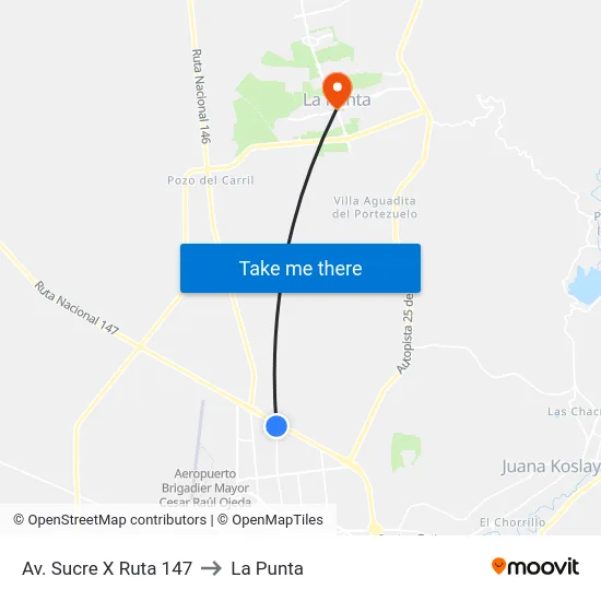Av. Sucre X Ruta 147 to La Punta map