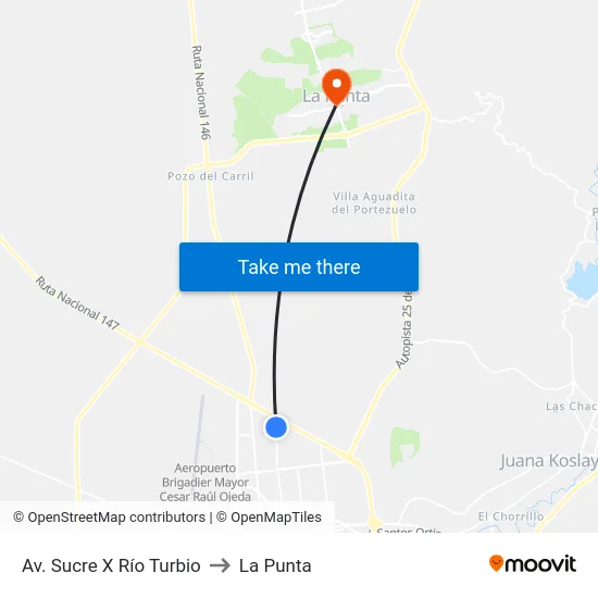 Av. Sucre X Río Turbio to La Punta map