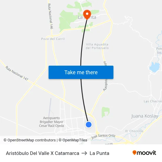 Aristóbulo Del Valle X Catamarca to La Punta map