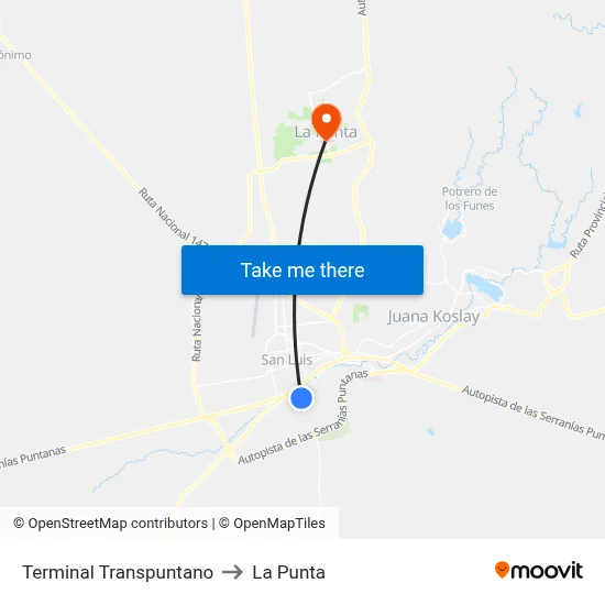 Terminal Transpuntano to La Punta map