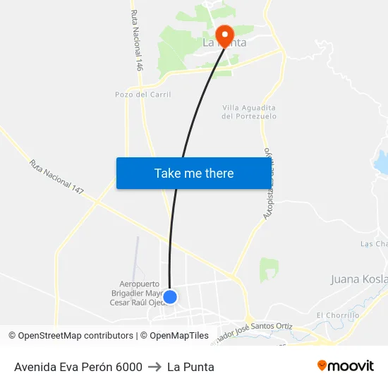Avenida Eva Perón 6000 to La Punta map