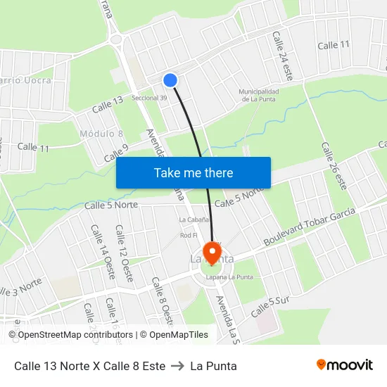 Calle 13 Norte X Calle 8 Este to La Punta map