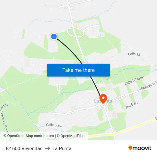 Bº 600 Viviendas to La Punta map