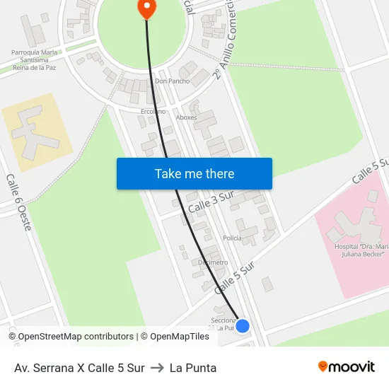 Av. Serrana X Calle 5 Sur to La Punta map