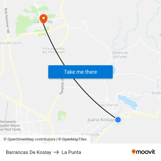 Barrancas De Koslay to La Punta map