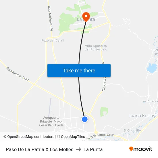 Paso De La Patria X Los Molles to La Punta map