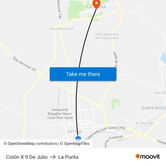 Colón X 9 De Julio to La Punta map