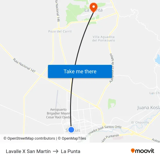 Lavalle X San Martín to La Punta map
