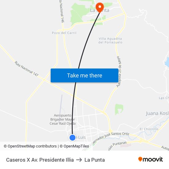 Caseros X Av. Presidente Illia to La Punta map