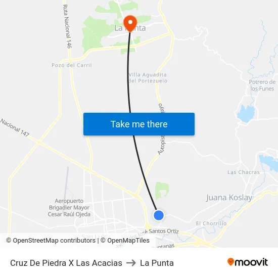 Cruz De Piedra X Las Acacias to La Punta map