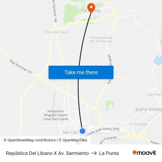 República Del Líbano X Av. Sarmiento to La Punta map