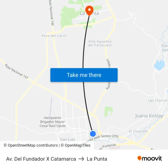 Av. Del Fundador X Catamarca to La Punta map